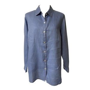 J. Jill Love 100% Linen Essential Button Down Shirt French Blue Size 1X XL